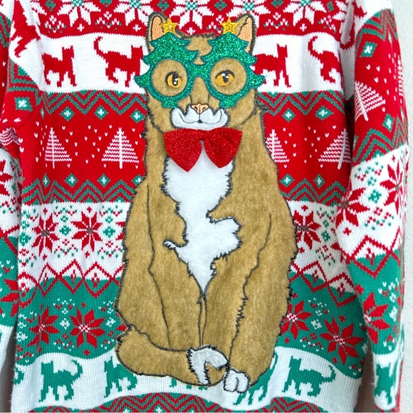 Blizzard Bay Cute Holiday Cat Christmas Sweater *Estimated Size Medium - Picture 3 of 13
